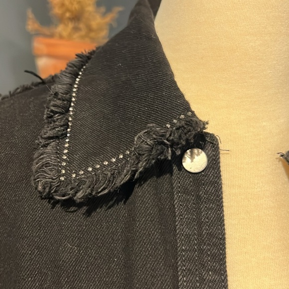 Zara black denim fringe rhinestone jacket size XS - Picture 7 of 12